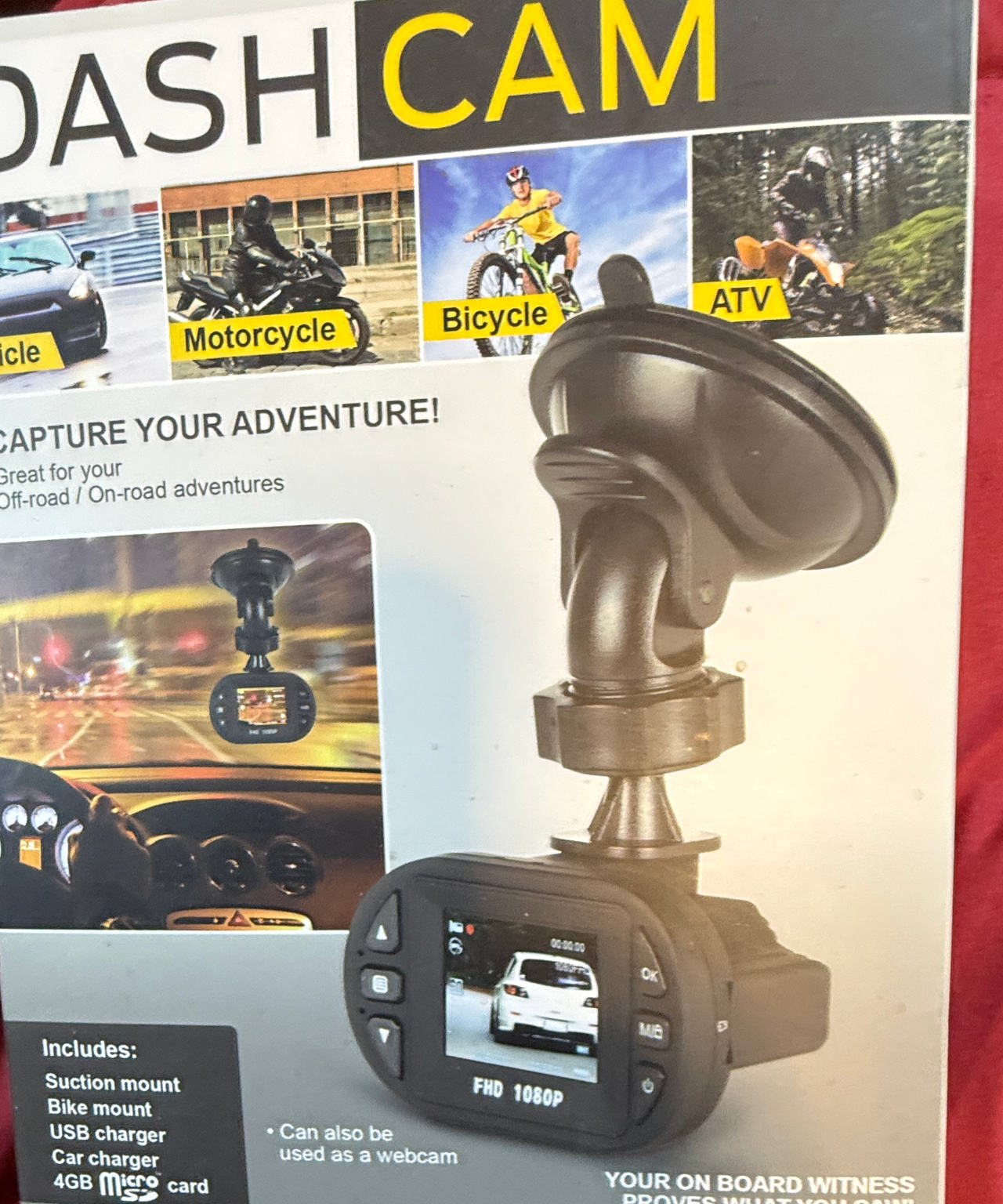 FHD 1080P Dash Cam with Suction and Bike Mounts