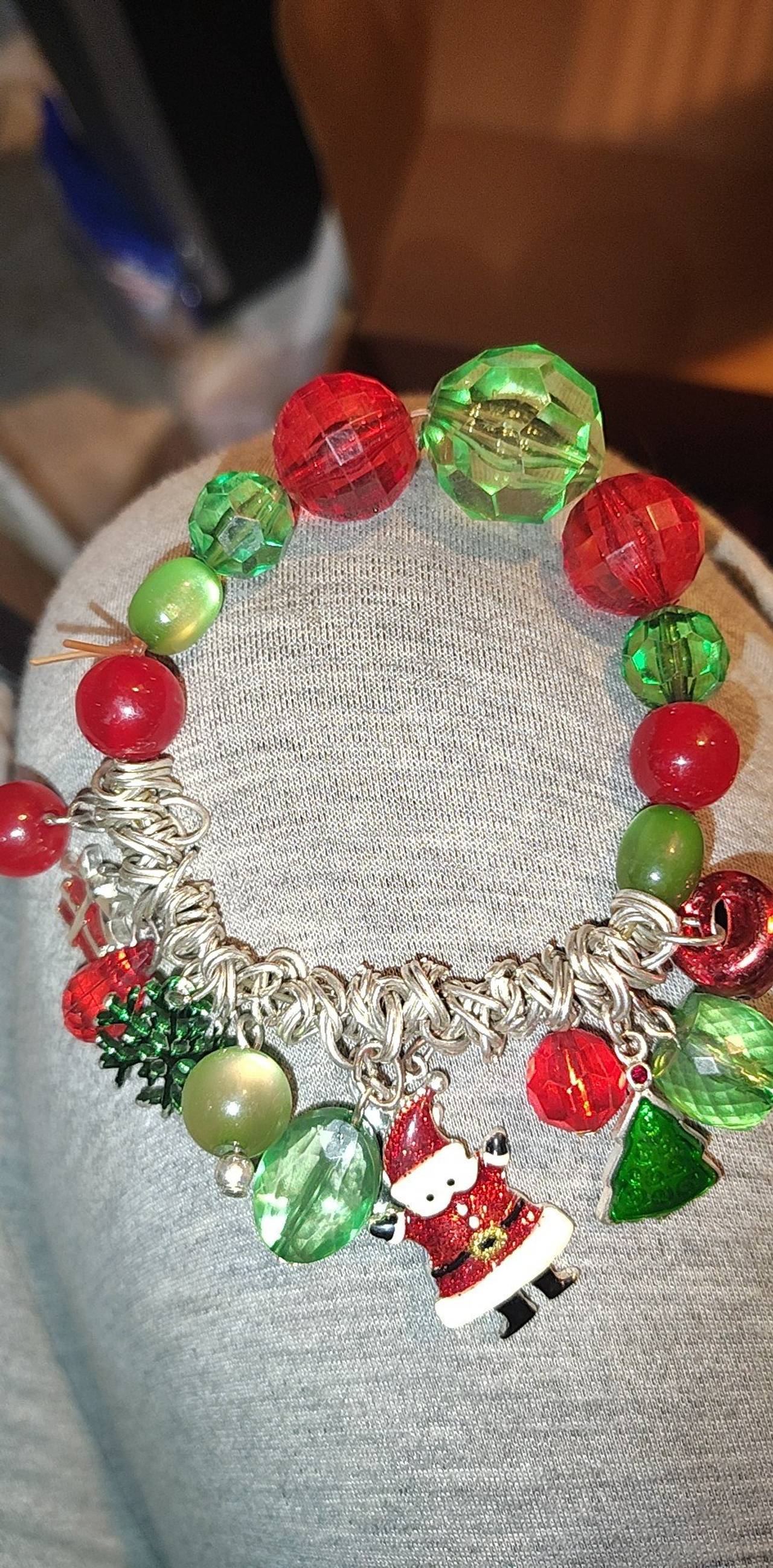Christmas Charm Bracelet with Red and Green Beads