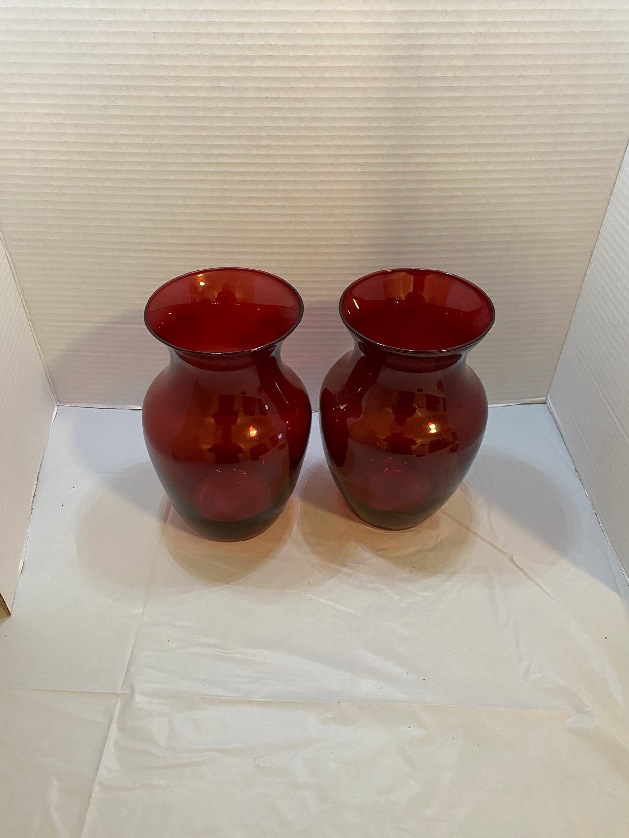 Ruby Red Glass Vase Pair