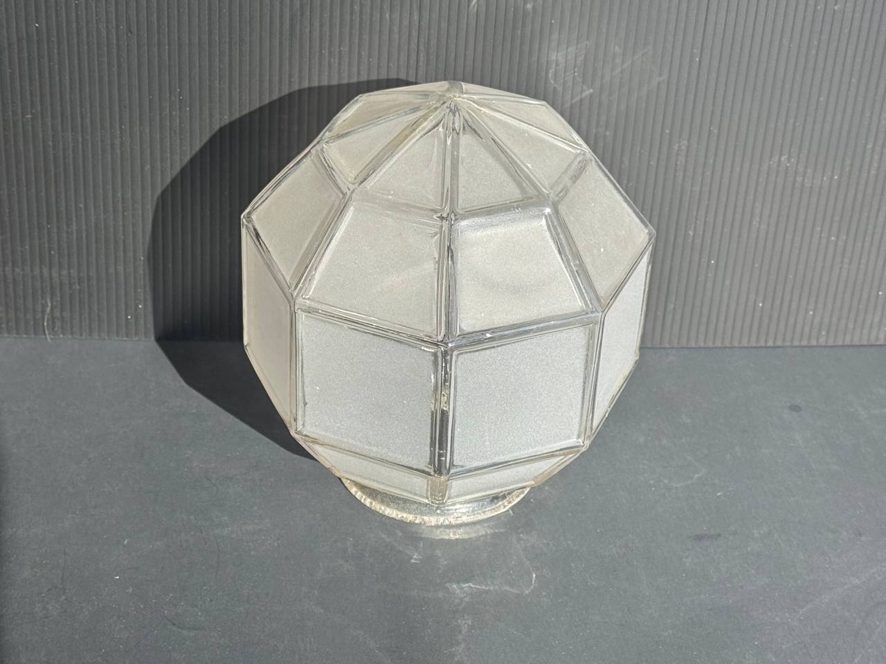 French Art Deco Facetted Brass and Etched Glass Globe Pendant