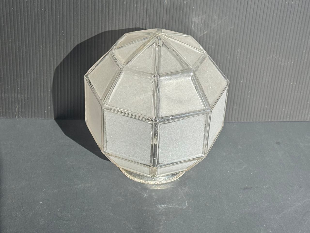 French Art Deco Facetted Brass and Etched Glass Globe Pendant