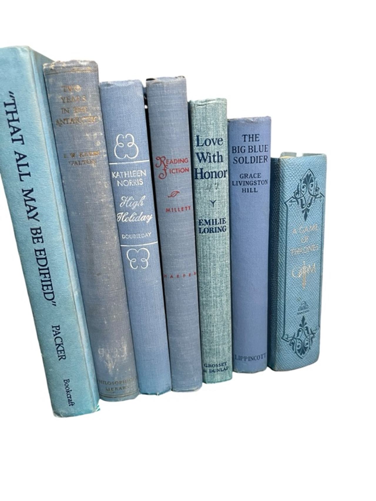 Vintage Blue Book Stack Decorative Set