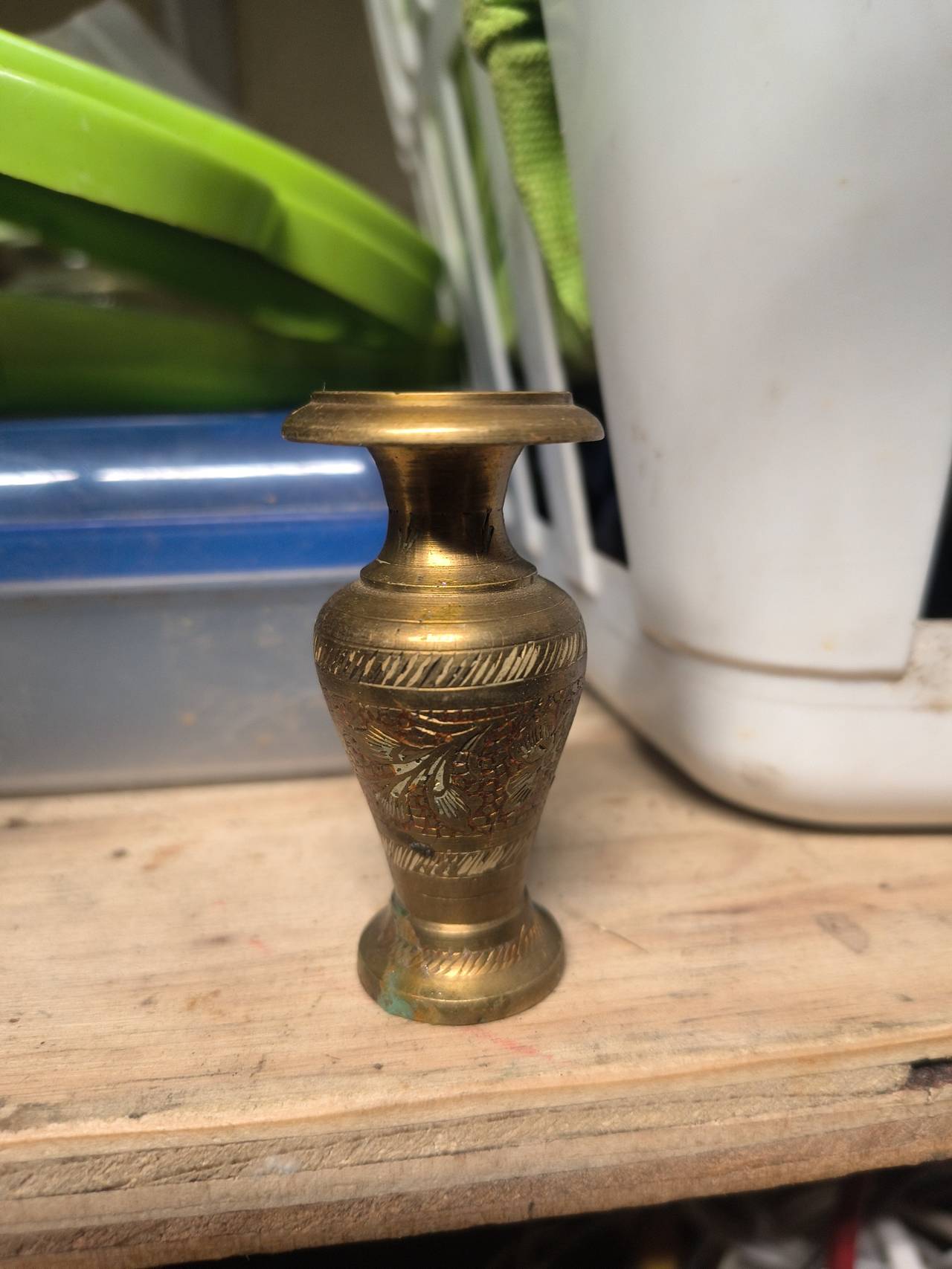 Vintage Etched Brass Bud Vase