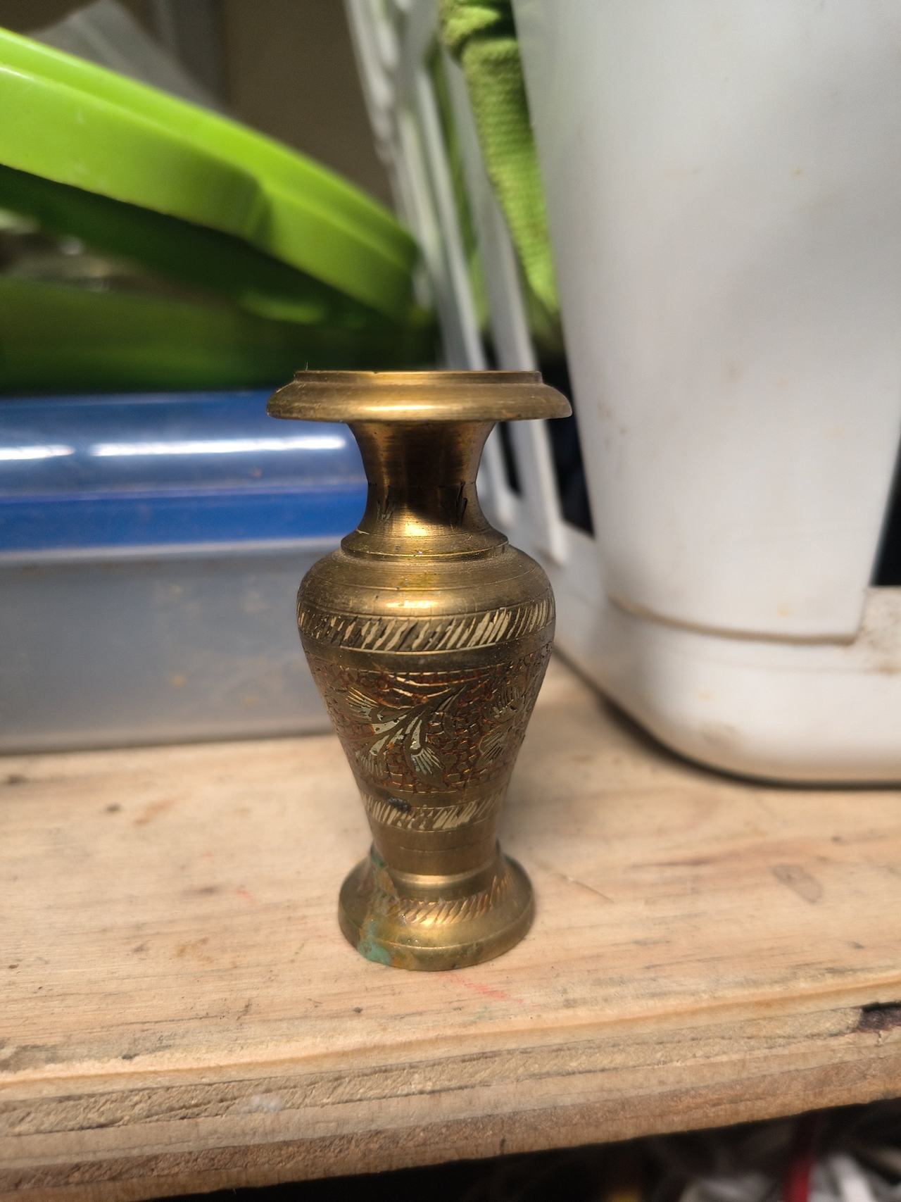Vintage Etched Brass Bud Vase