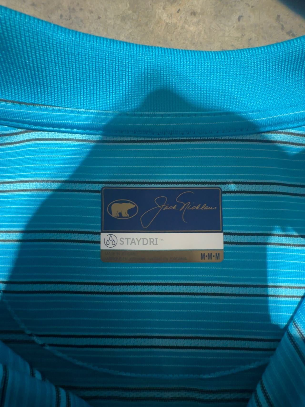Unworn Jack Nicklaus Stay Dri Golf Polo Shirt Blue/Black Striped.