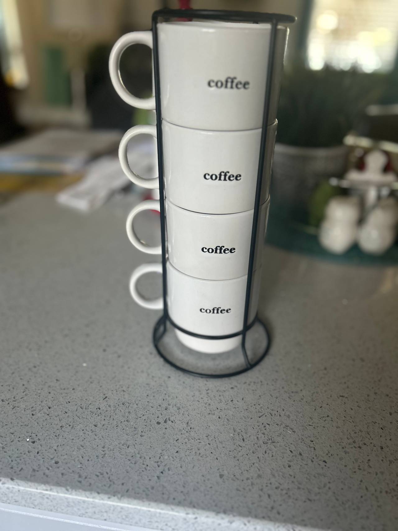 Stackable Coffee Mug Set with Metal Rack