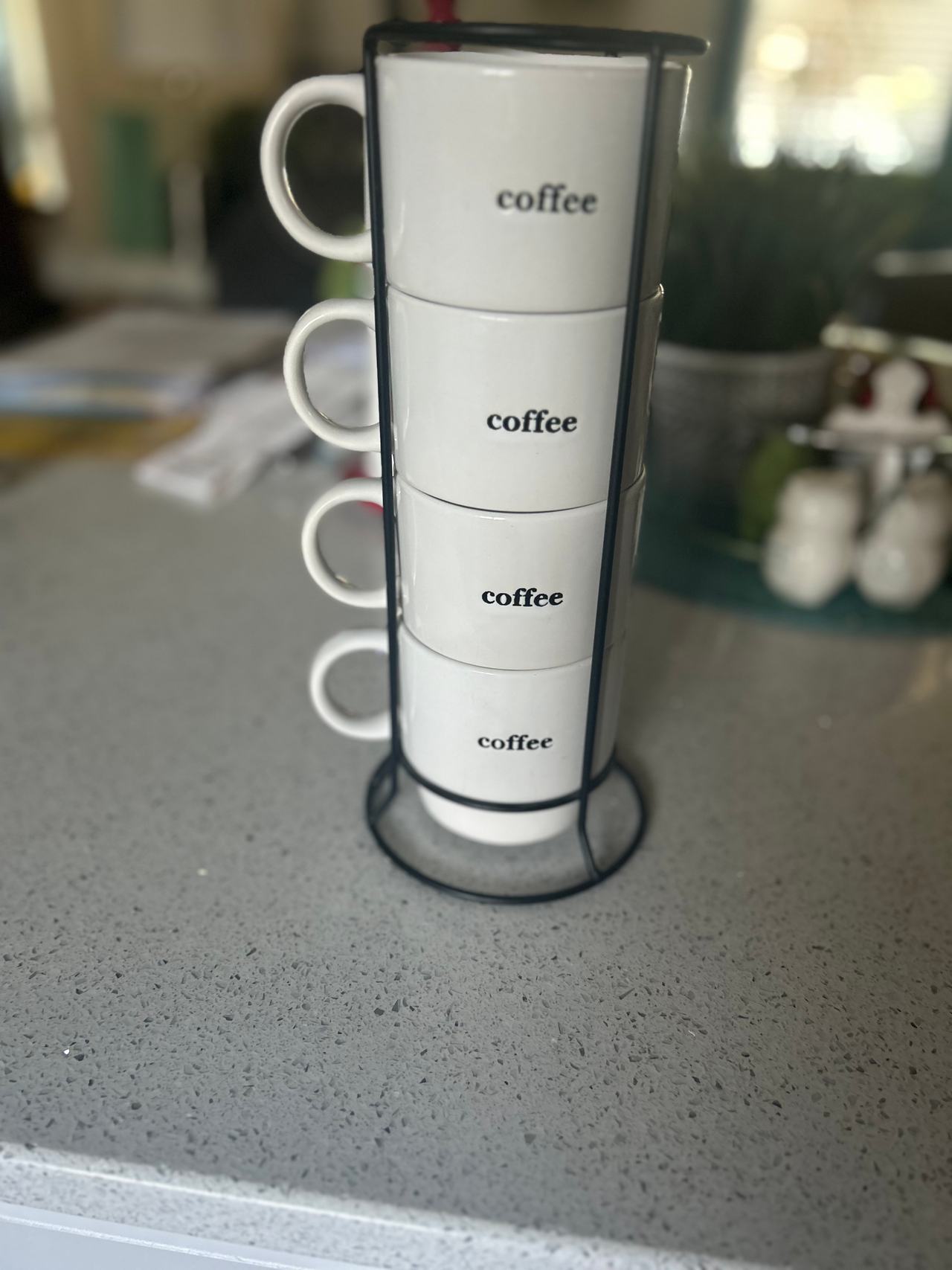 Stackable Coffee Mug Set with Metal Rack