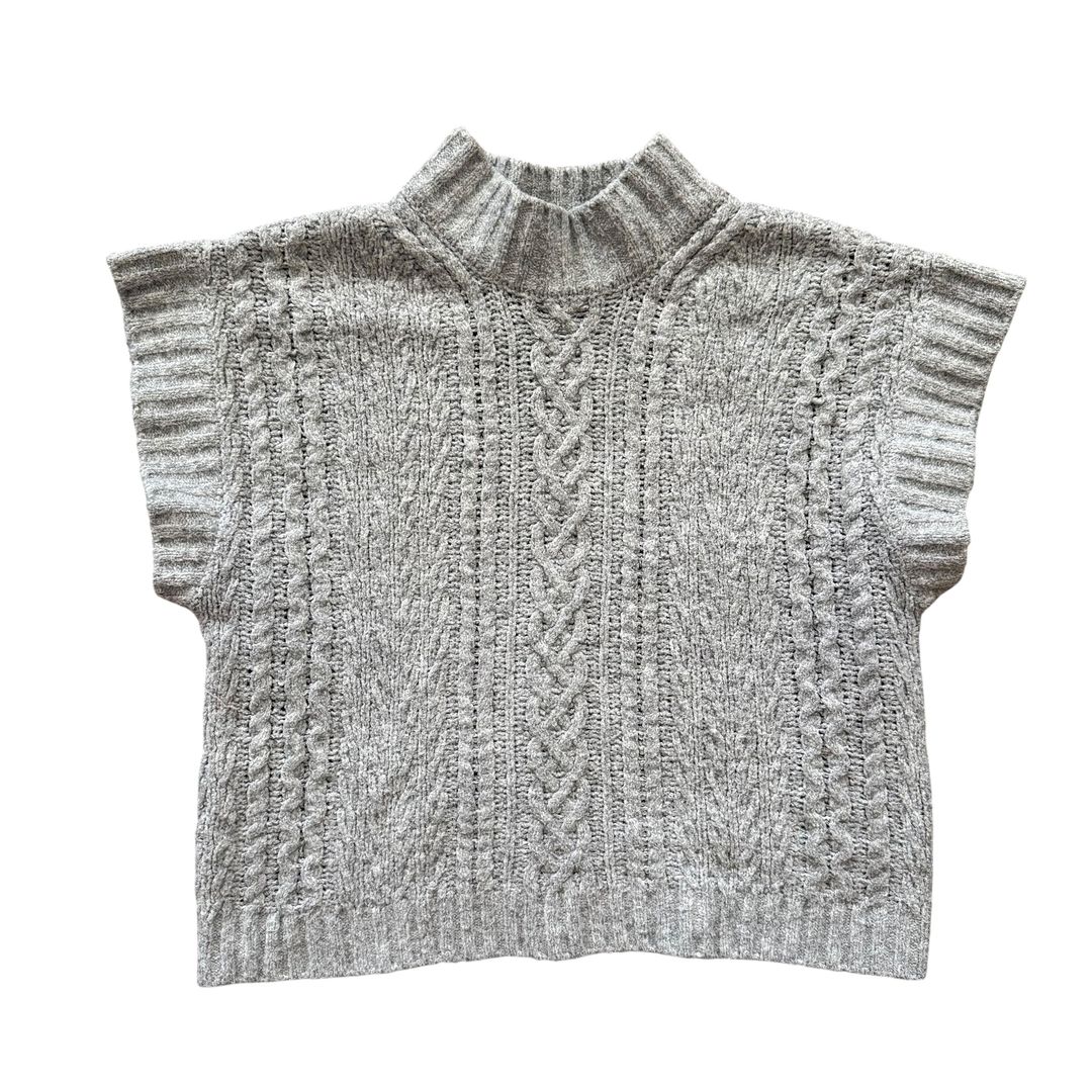 Pink Rose Sweater Women’s Size M Cable Knit Pull Over Mock Neck Gray