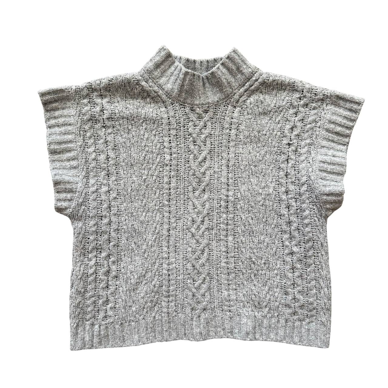 Pink Rose Sweater Women’s Size M Cable Knit Pull Over Mock Neck Gray