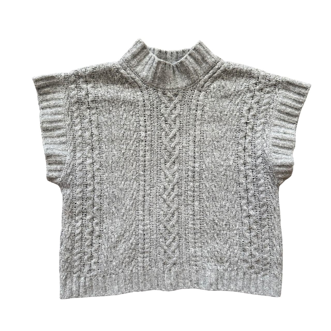 Pink Rose Sweater Women’s Size M Cable Knit Pull Over Mock Neck Gray