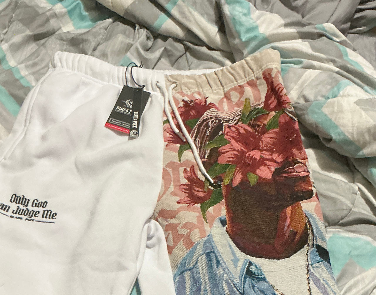Black Pike Only God Can Judge Me Tapestry Sweatpants