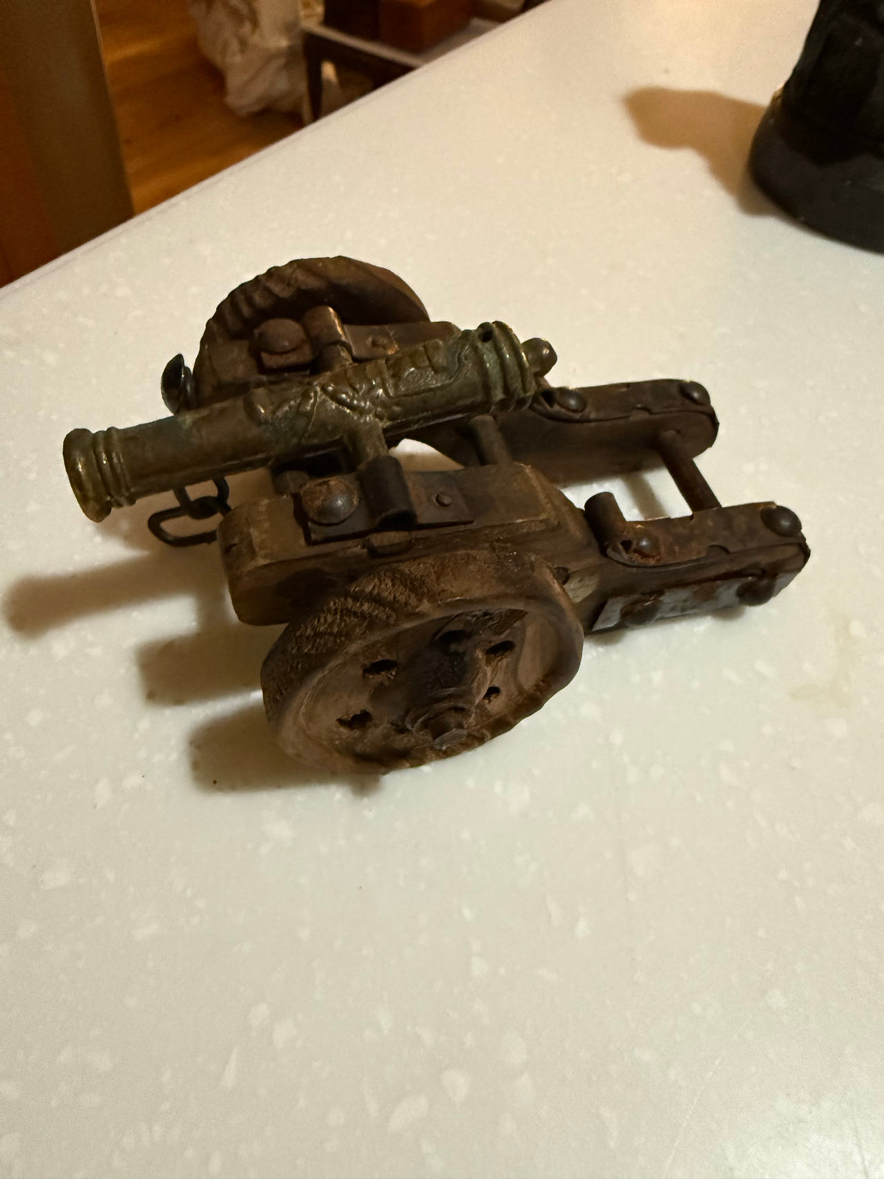 Vintage Brass and Wood Decorative Cannon