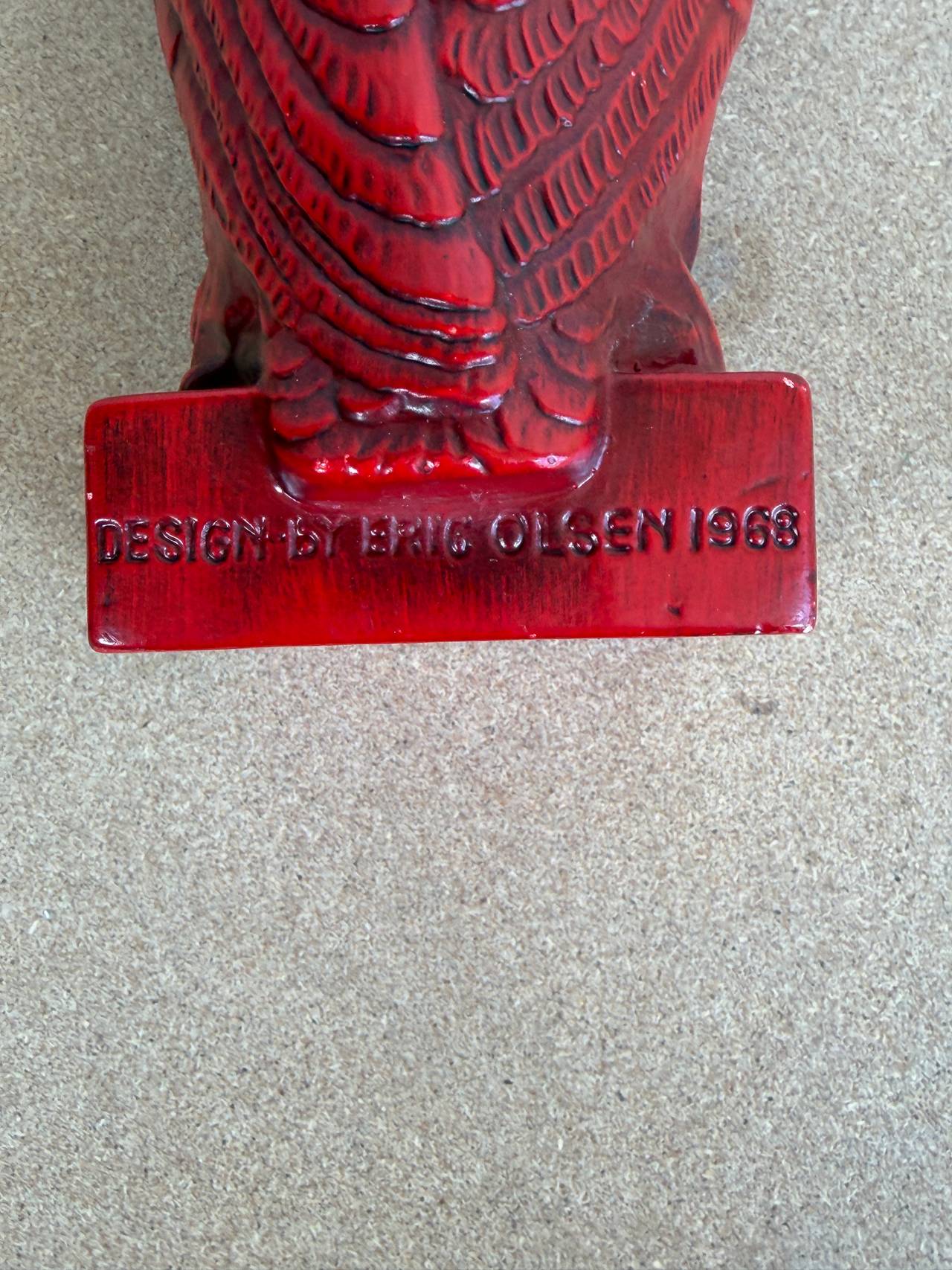 Vintage Eric Olsen Red Owl Statue 1968