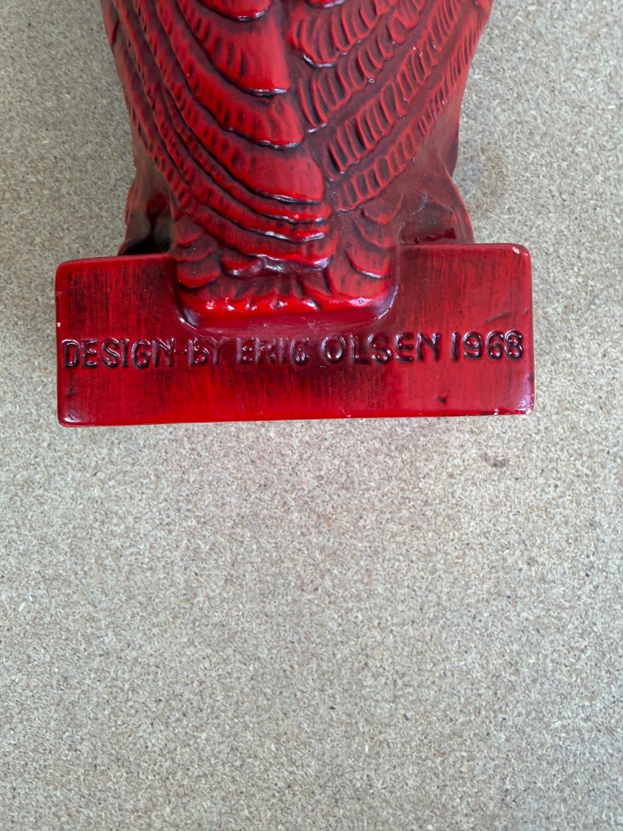 Vintage Eric Olsen Red Owl Statue 1968