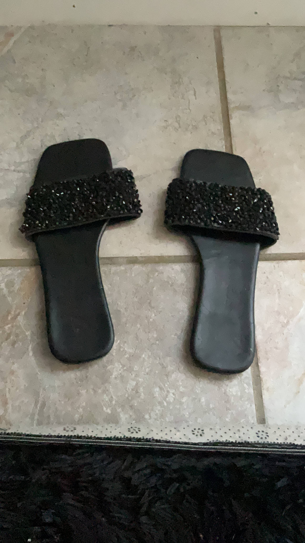 Women's Black Beaded Slide Sandals