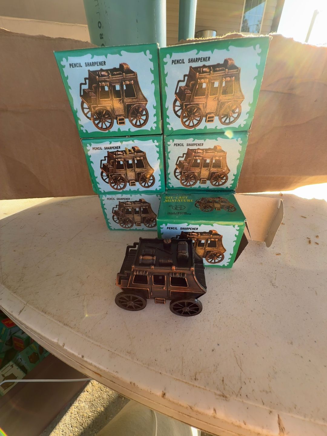 Set of 7 Vintage Die-Cast Metal Stagecoach Pencil Sharpener