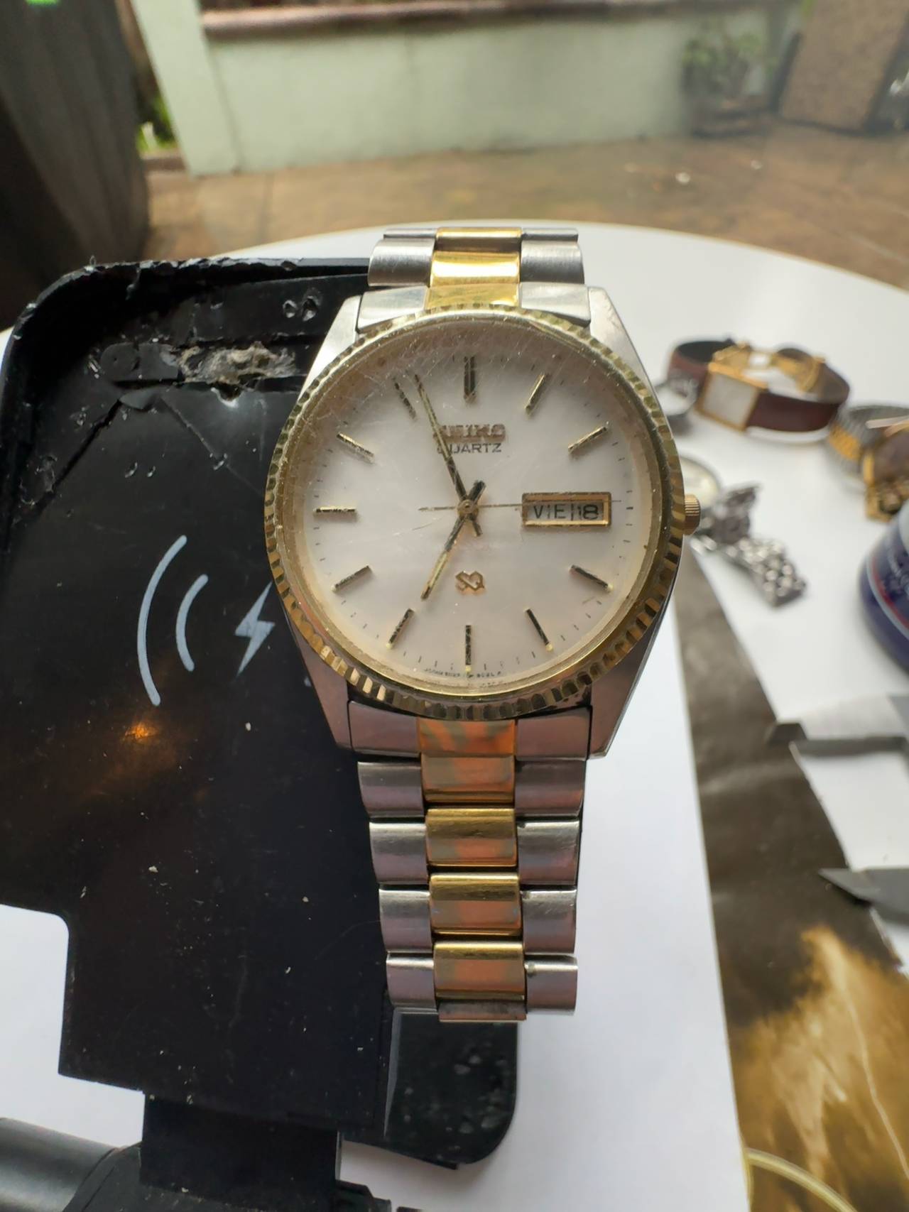 Seiko SQ President Two-Tone Day-Date Silver and Gold