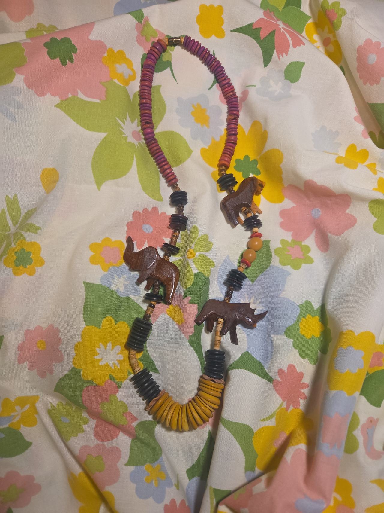 Vintage Wooden Animal Bead Necklace