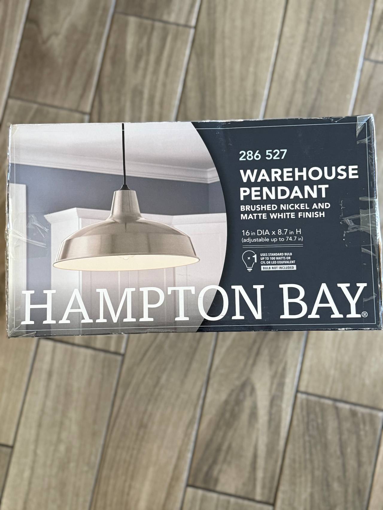 NEW Hampton Bay 16 in. Brushed Nickel Warehouse Pendant Light