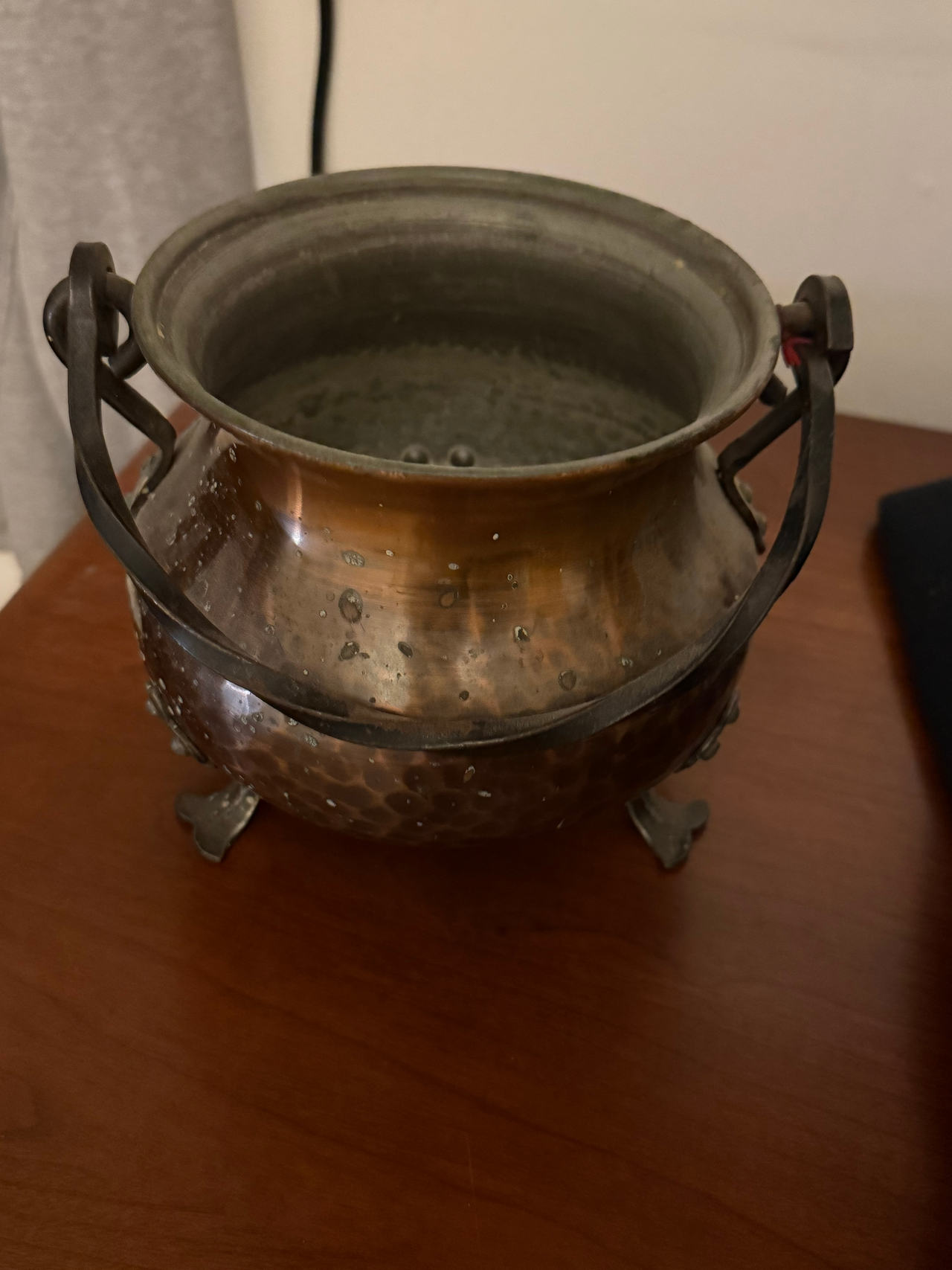 Vintage Hammered Copper Cauldron Pot