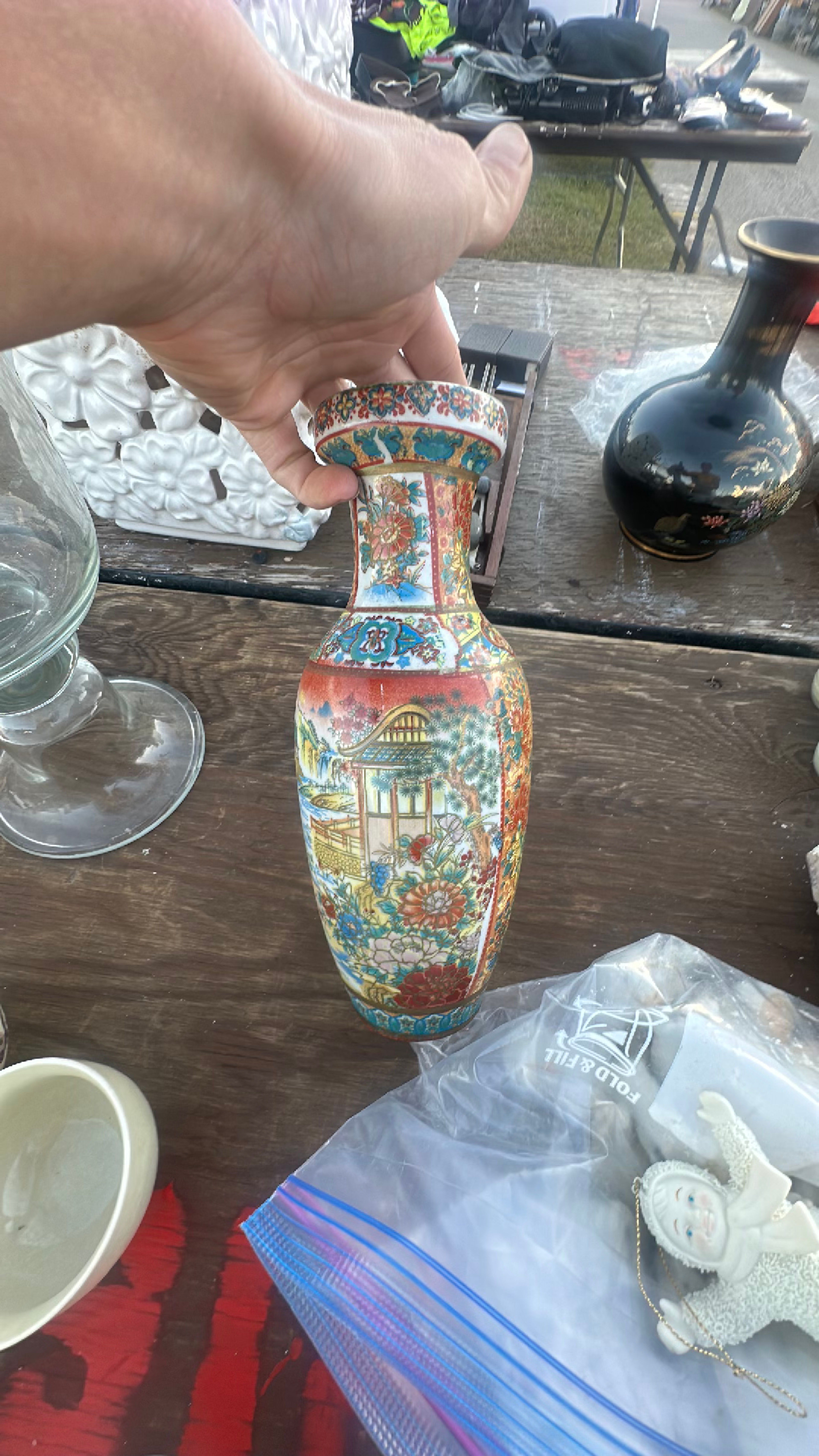 Chinese Porcelain Moriage Vase Floral Pagoda - Image 3