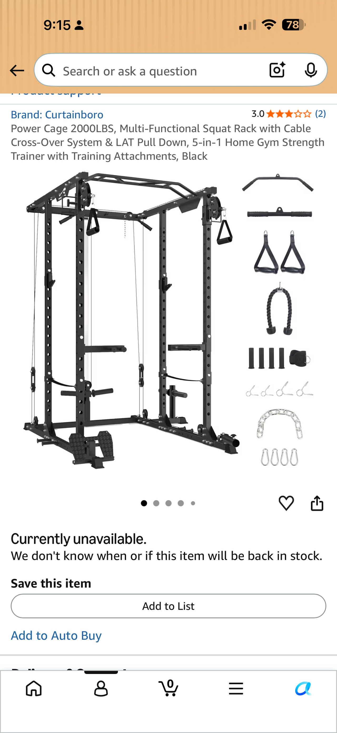 Curtainboro Power Cage 2000LBS Multi-Functional Squat Rack with Cable Crossover System & LAT Pull Down