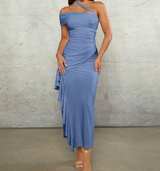 One Shoulder Ruched Ruffle Trim Maxi Dress - Image 1