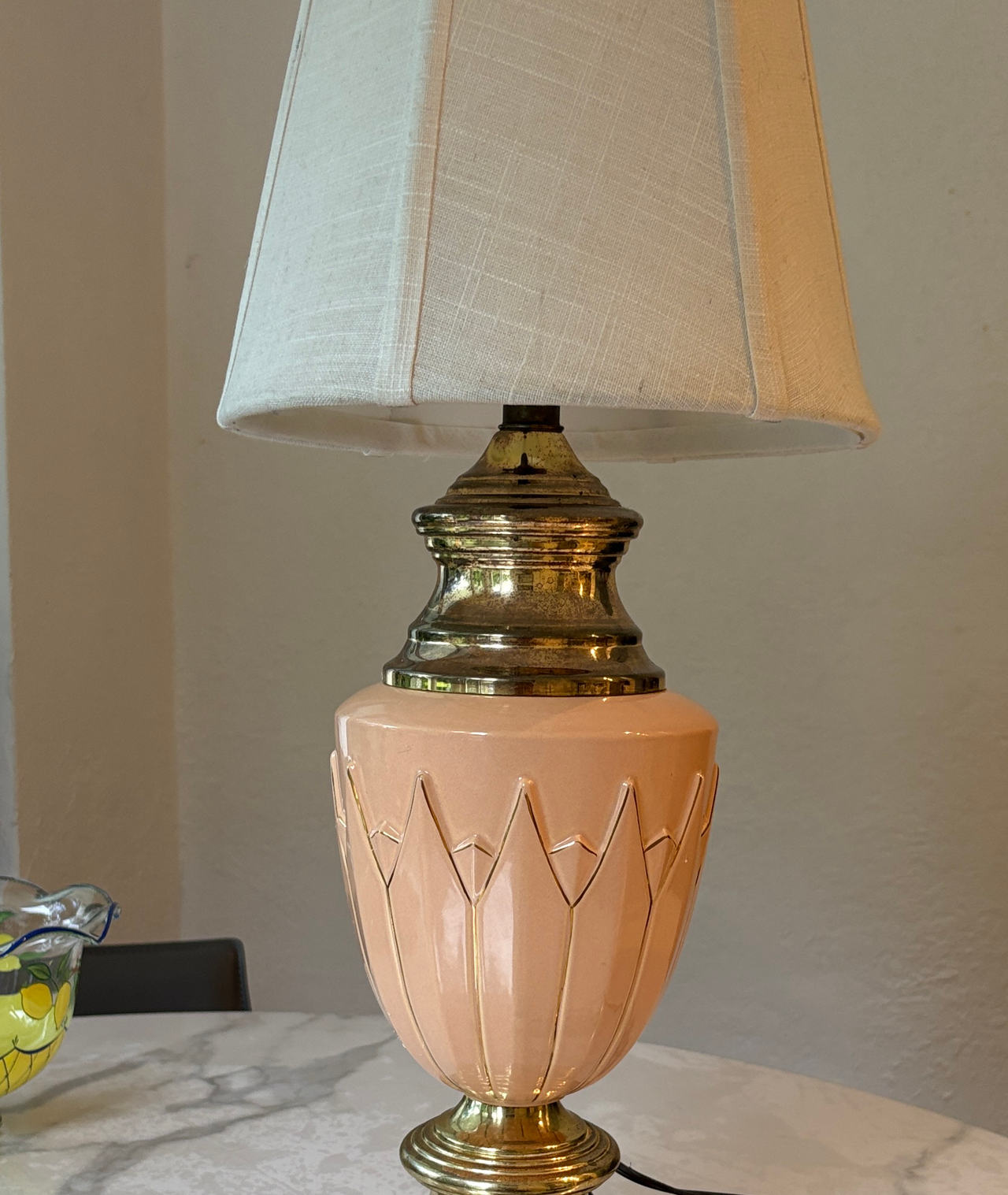 Berman Vintage Peach Ceramic Art Deco Style Table Lamp