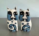 Hand Carved Wooden Cat Figurines Set of 2 - Image 1