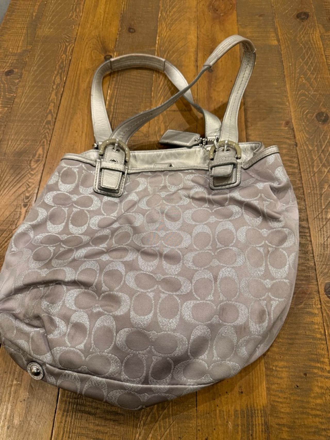 Coach Signature Soho Tote Metallic Silver