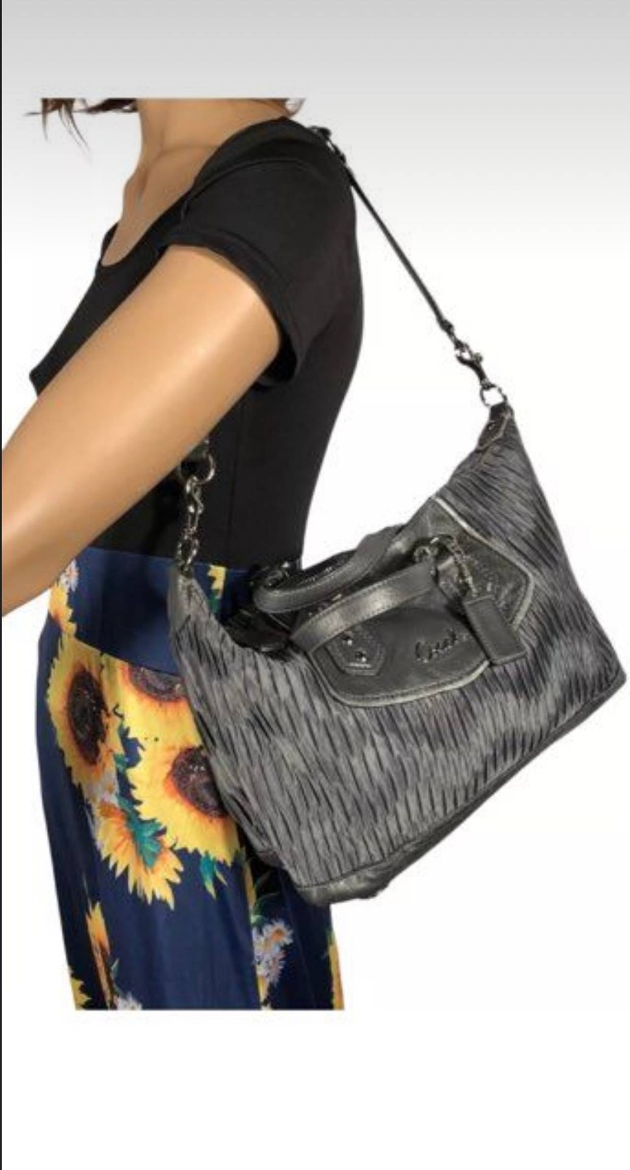 COACH Ashley Gathered Sateen Satchel Bag Purse GRAY 