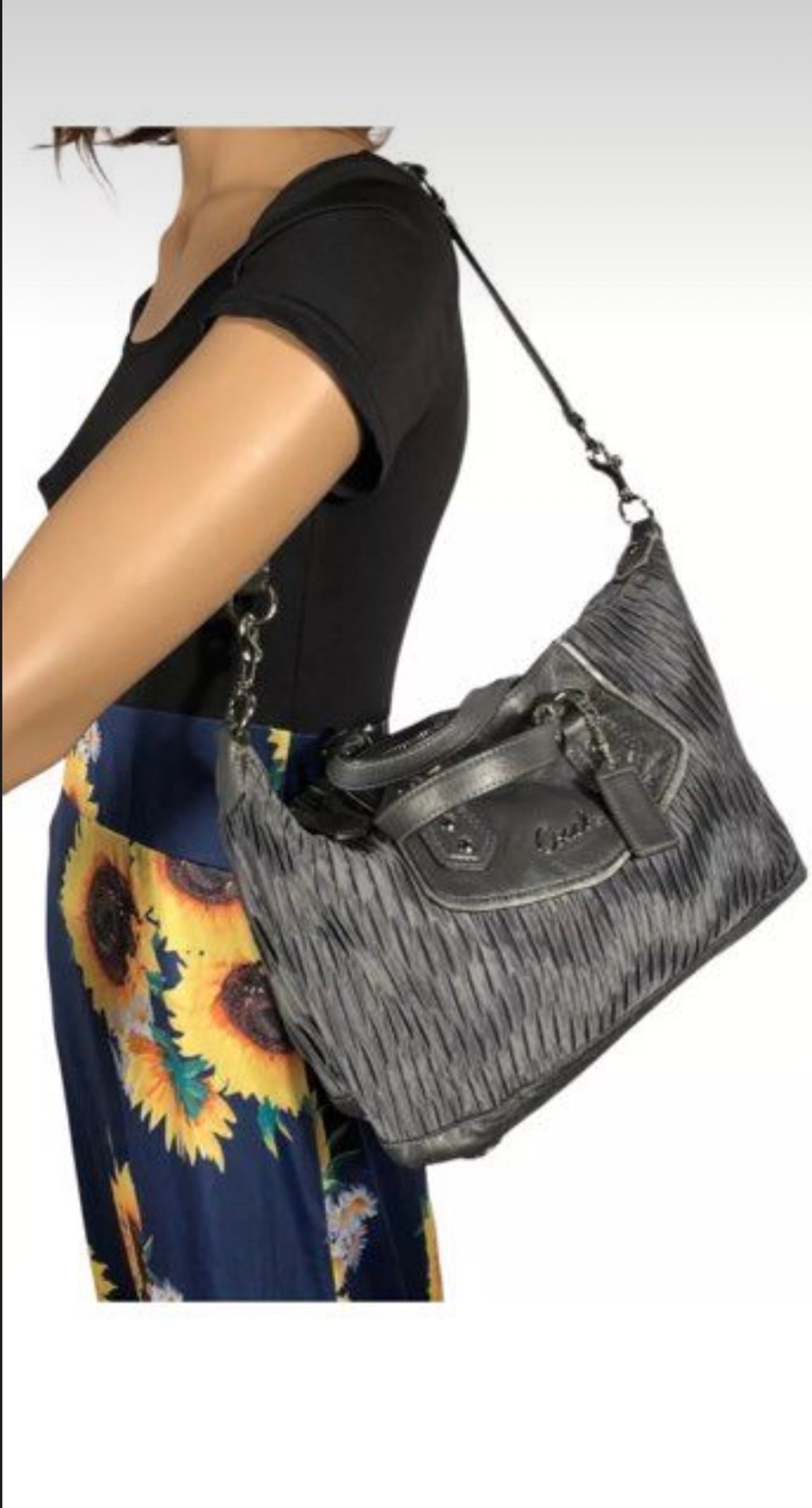 COACH Ashley Gathered Sateen Satchel Bag Purse GRAY 