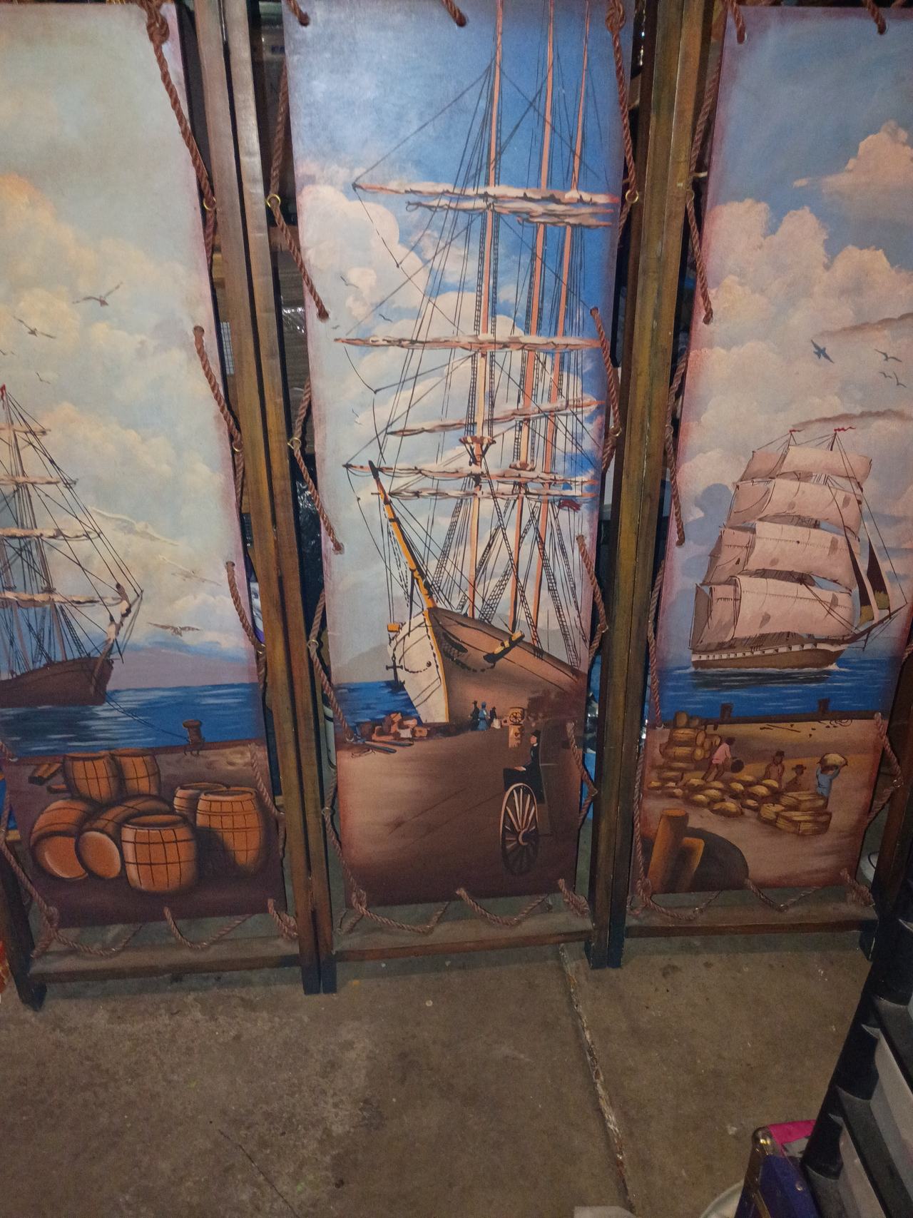 Vintage Nautical 3-Panel Room Divider Screen