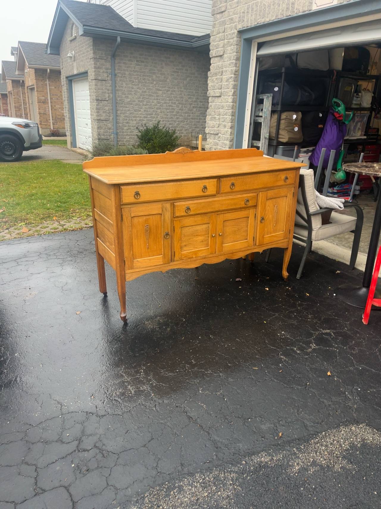 Vintage Wooden Buffet Server with Mirror