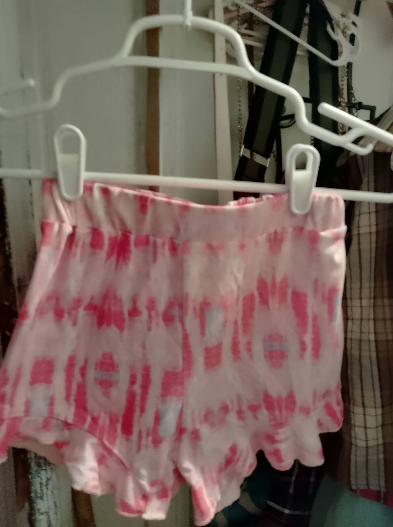 Girls Pink Tie Dye Ruffle Shorts