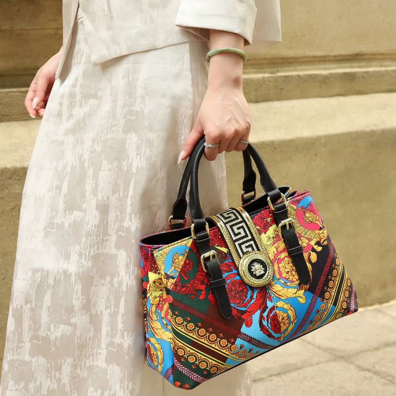 Baroque Print Satchel Handbag