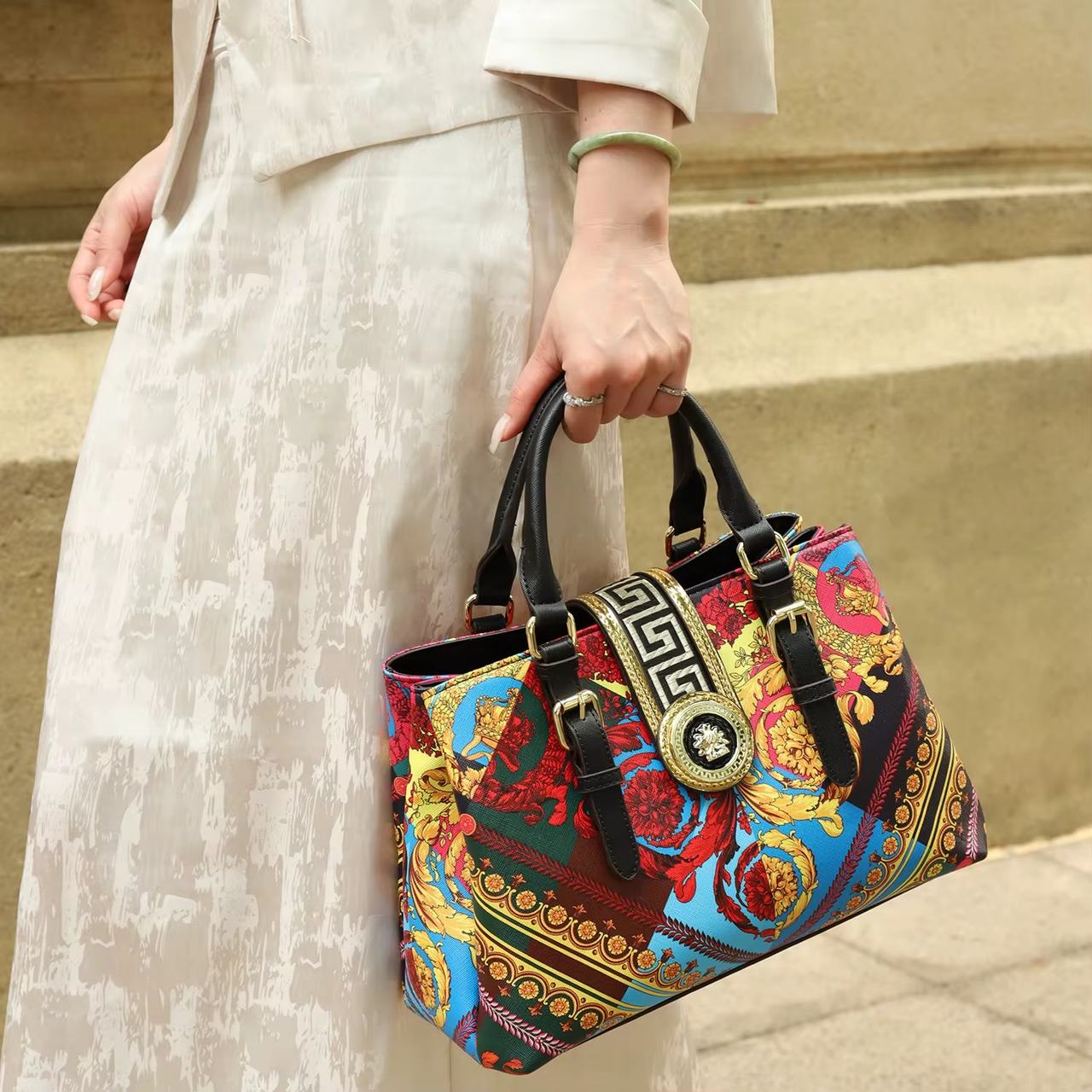 Baroque Print Satchel Handbag