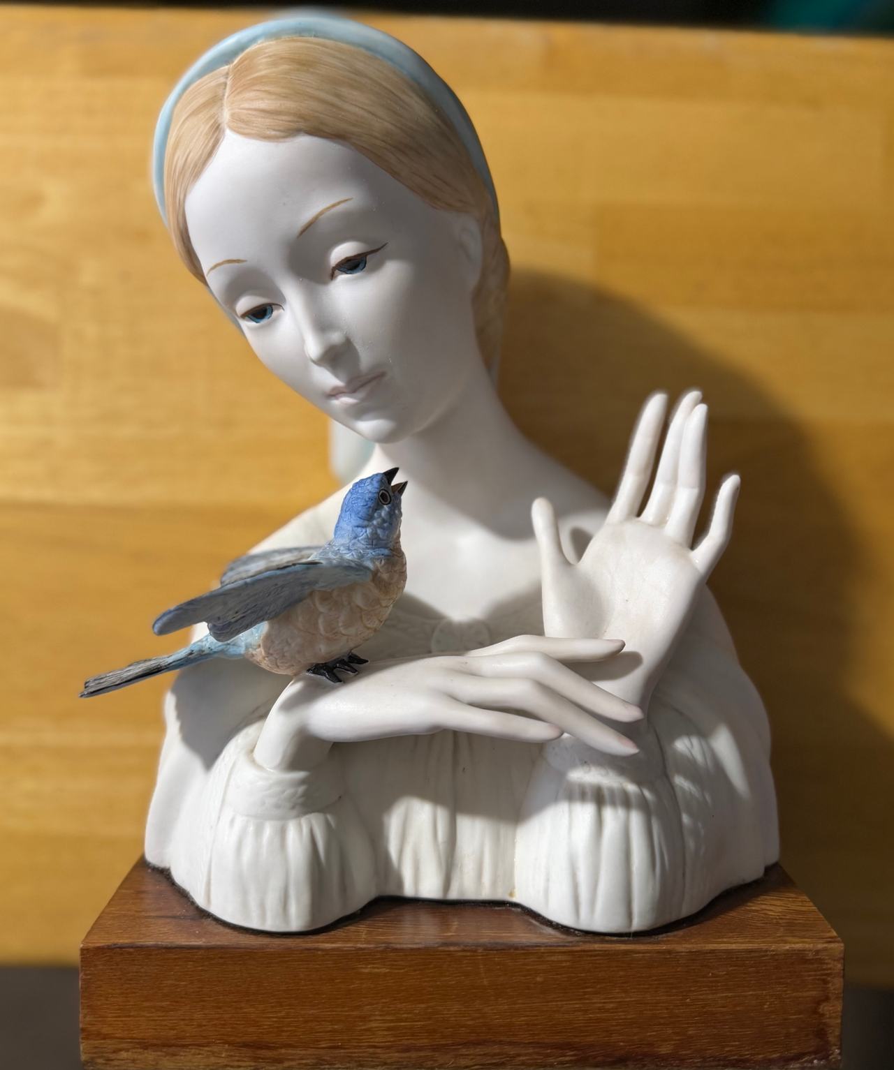 Cybis Porcelain Lady with Bird Sculpture Vintage Bisque Figurine Signed