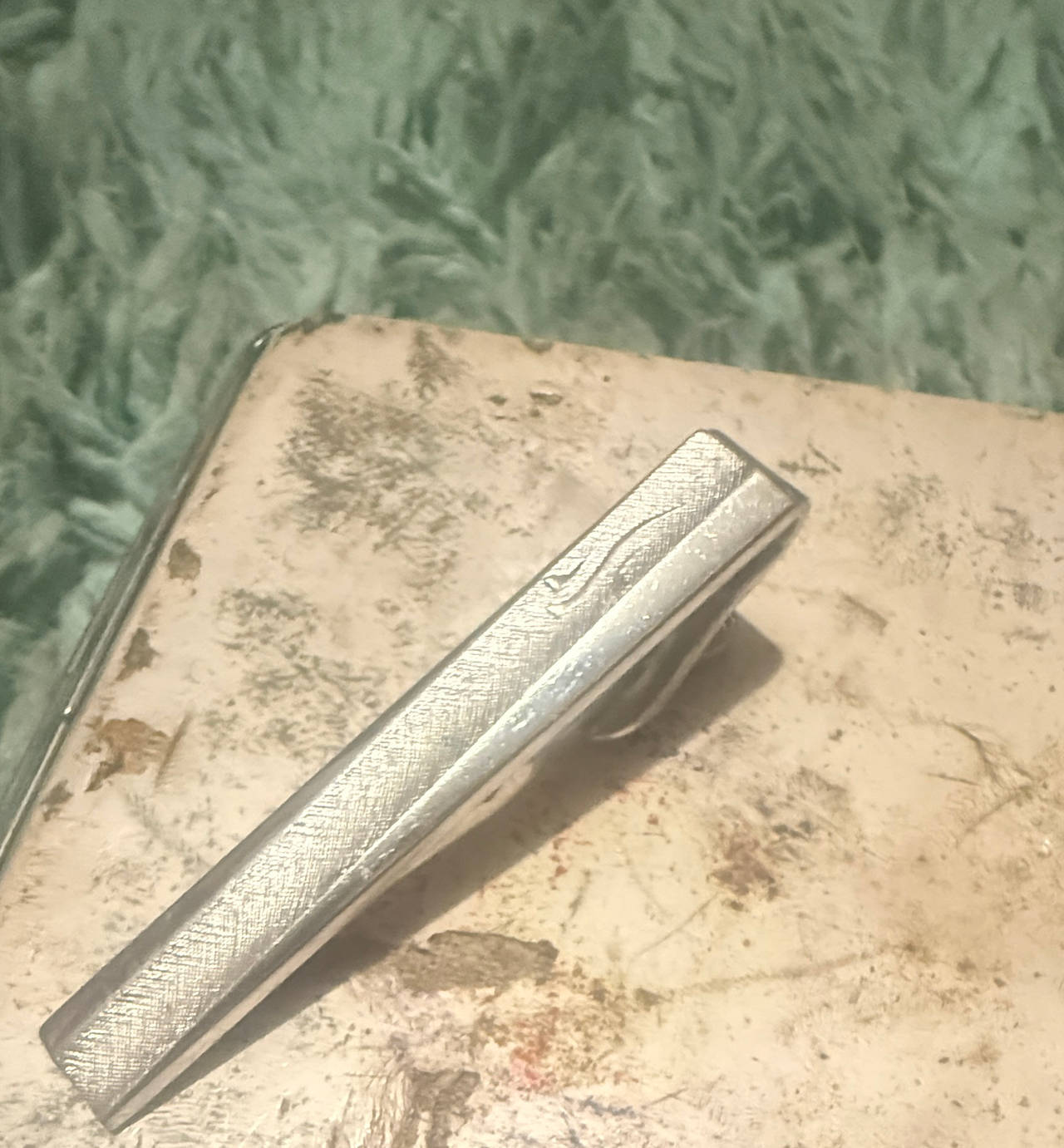 Vintage Brushed Silver Tone Tie Clip