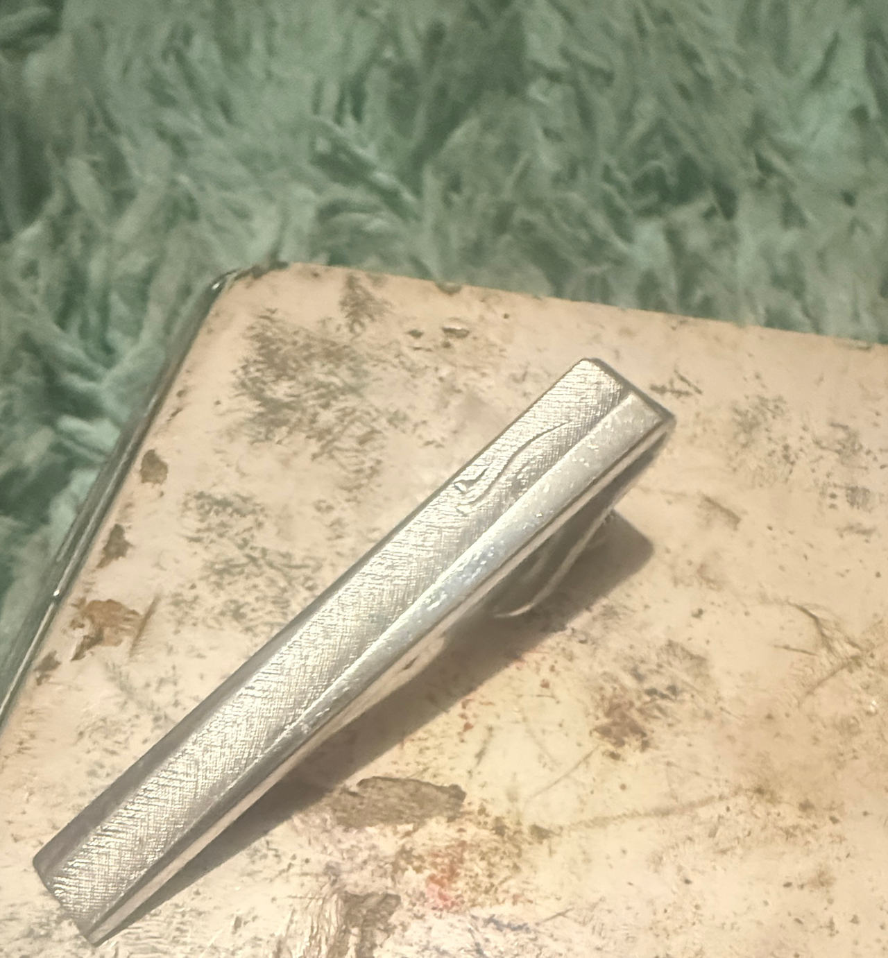 Vintage Brushed Silver Tone Tie Clip