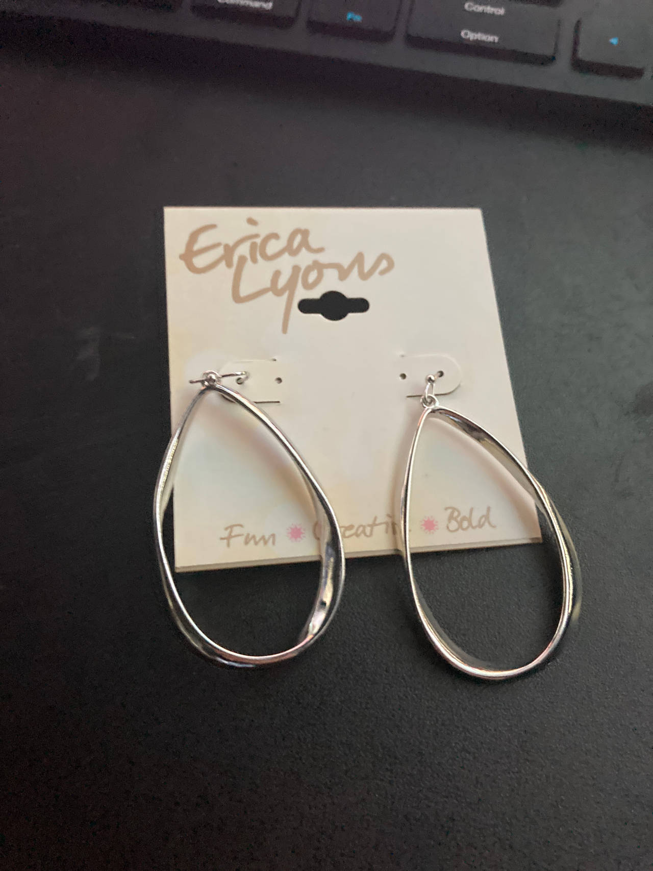 Erica Lyons Silver-Tone Teardrop Hoop Earrings