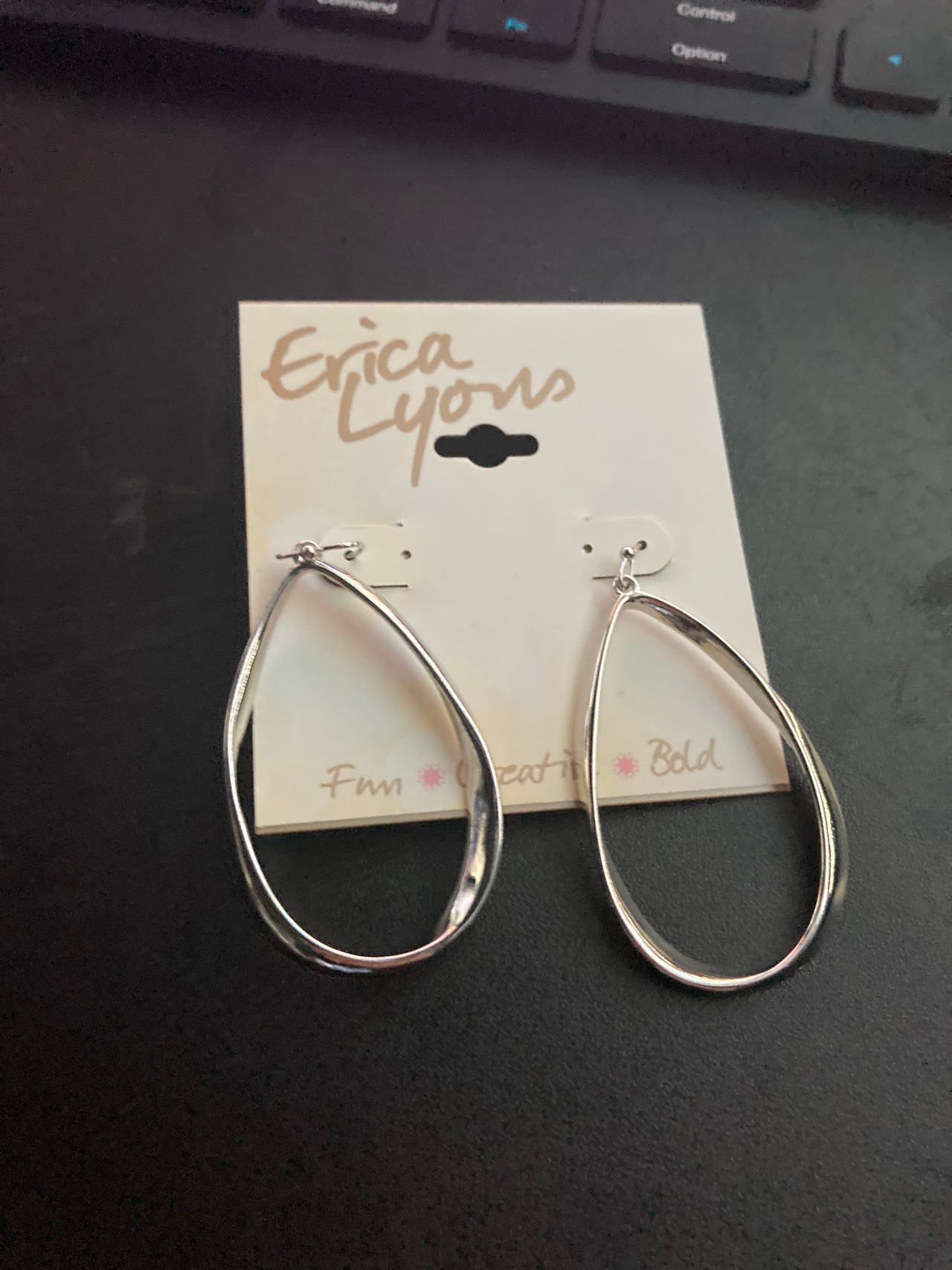 Erica Lyons Silver-Tone Teardrop Hoop Earrings