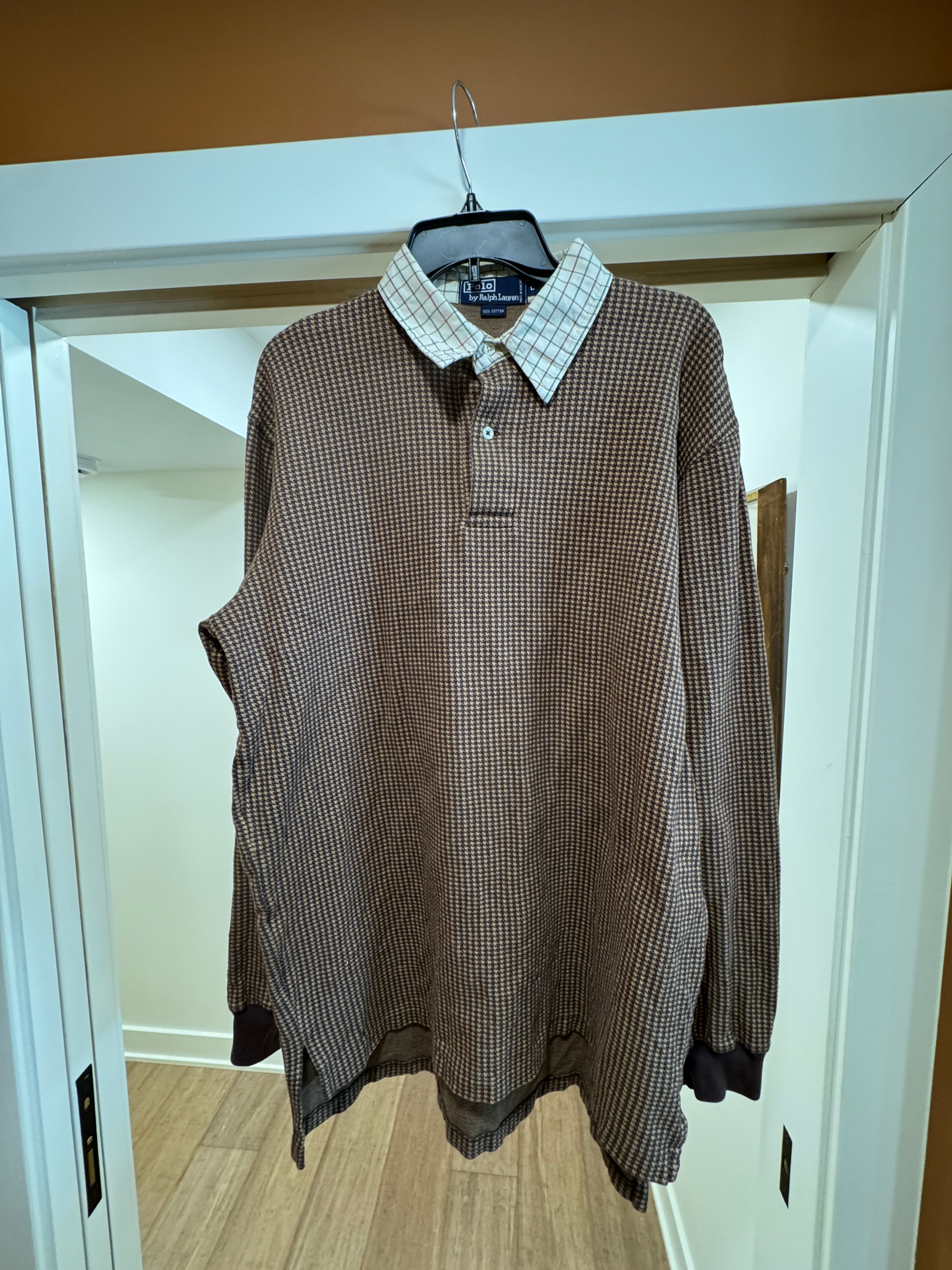 Polo Ralph Lauren Houndstooth Long Sleeve Polo Shirt 100% Cotton