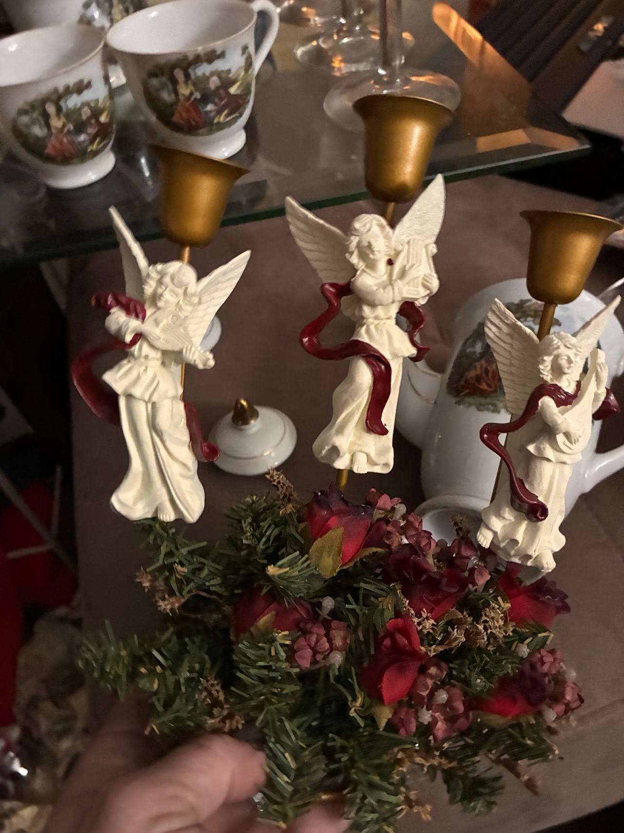 Vintage Angel Trio Christmas Candle Holder Centerpiece