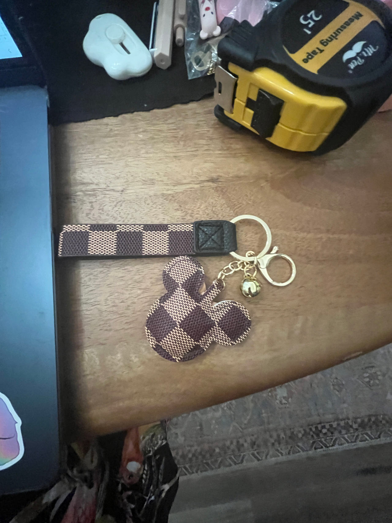 Checkered Keychain Wristlet with Mickey Mouse
