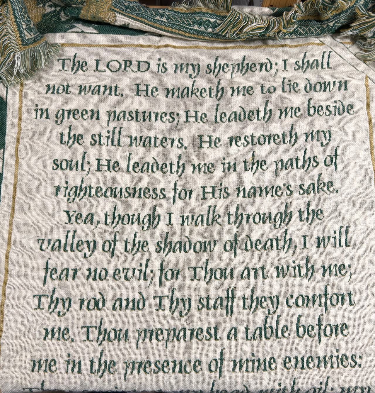 Psalm 23 Throw Blanket Christian Tapestry 50x60 Woven USA Religious Decor