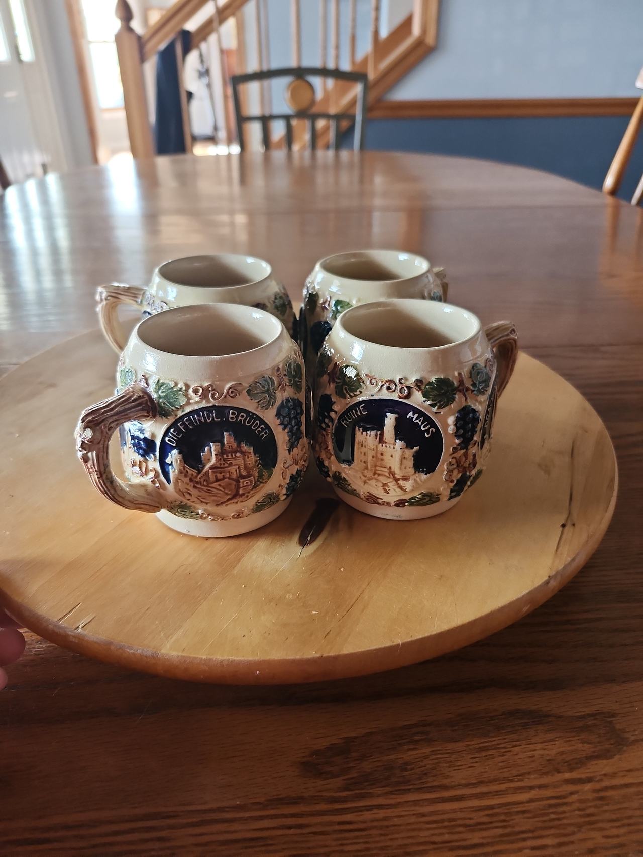Vintage German Rhine Castle Ceramic Wine Cups Set