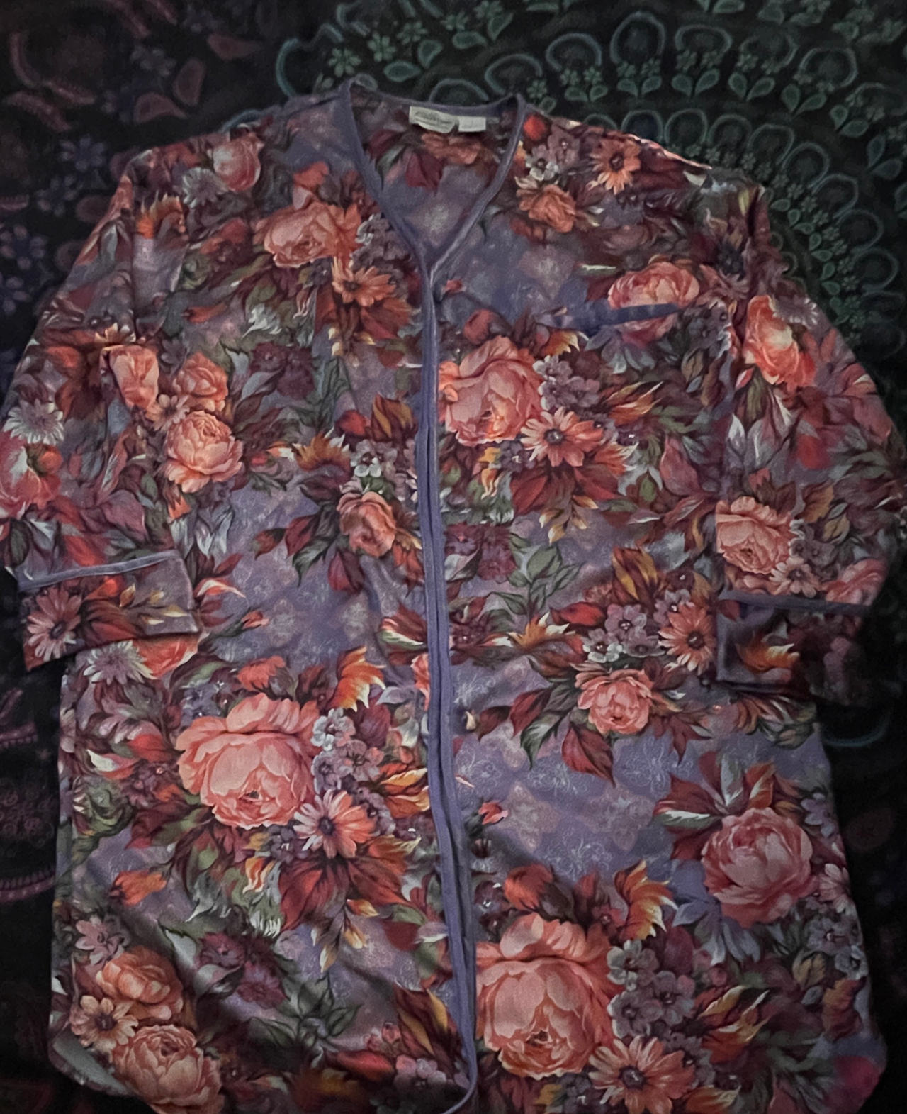 White Deer Floral Button-Front Robe