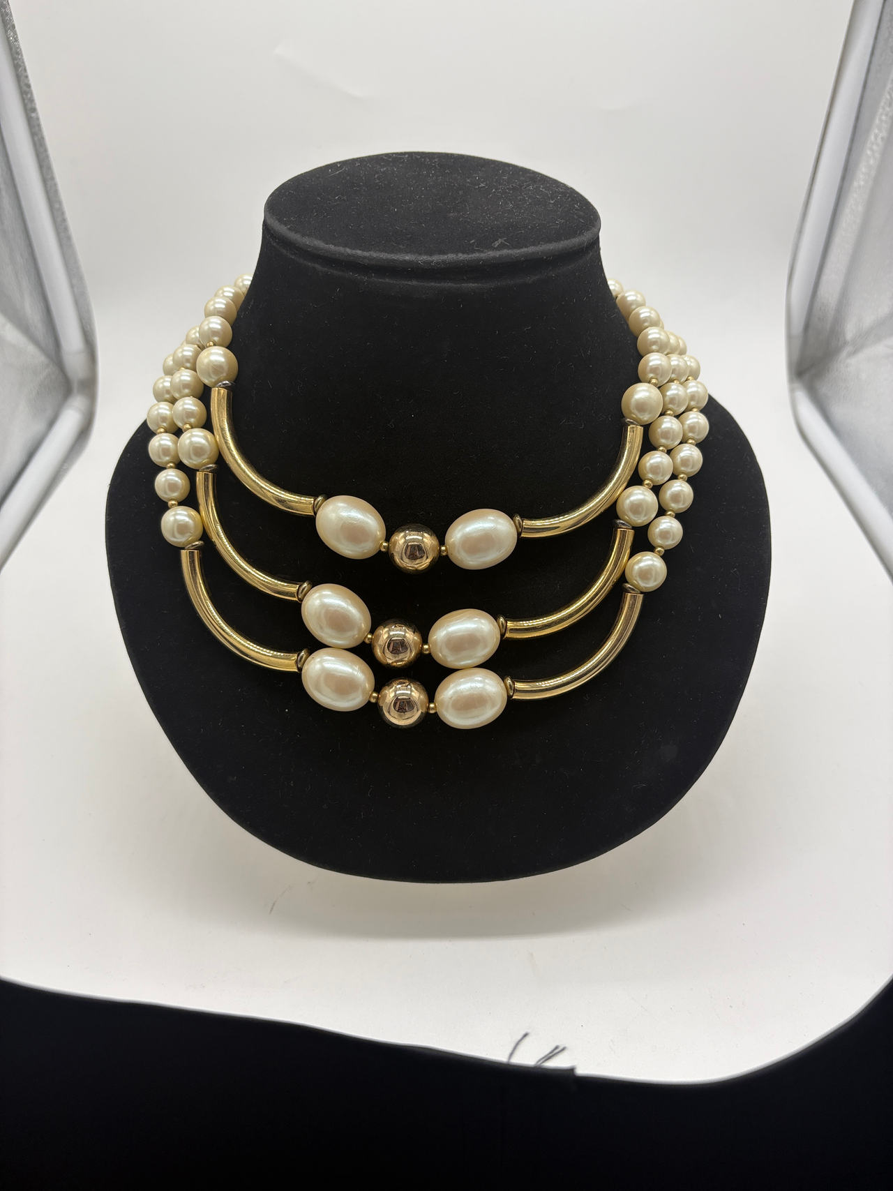 Vintage Faux Pearl and Gold Tone Statement Necklace