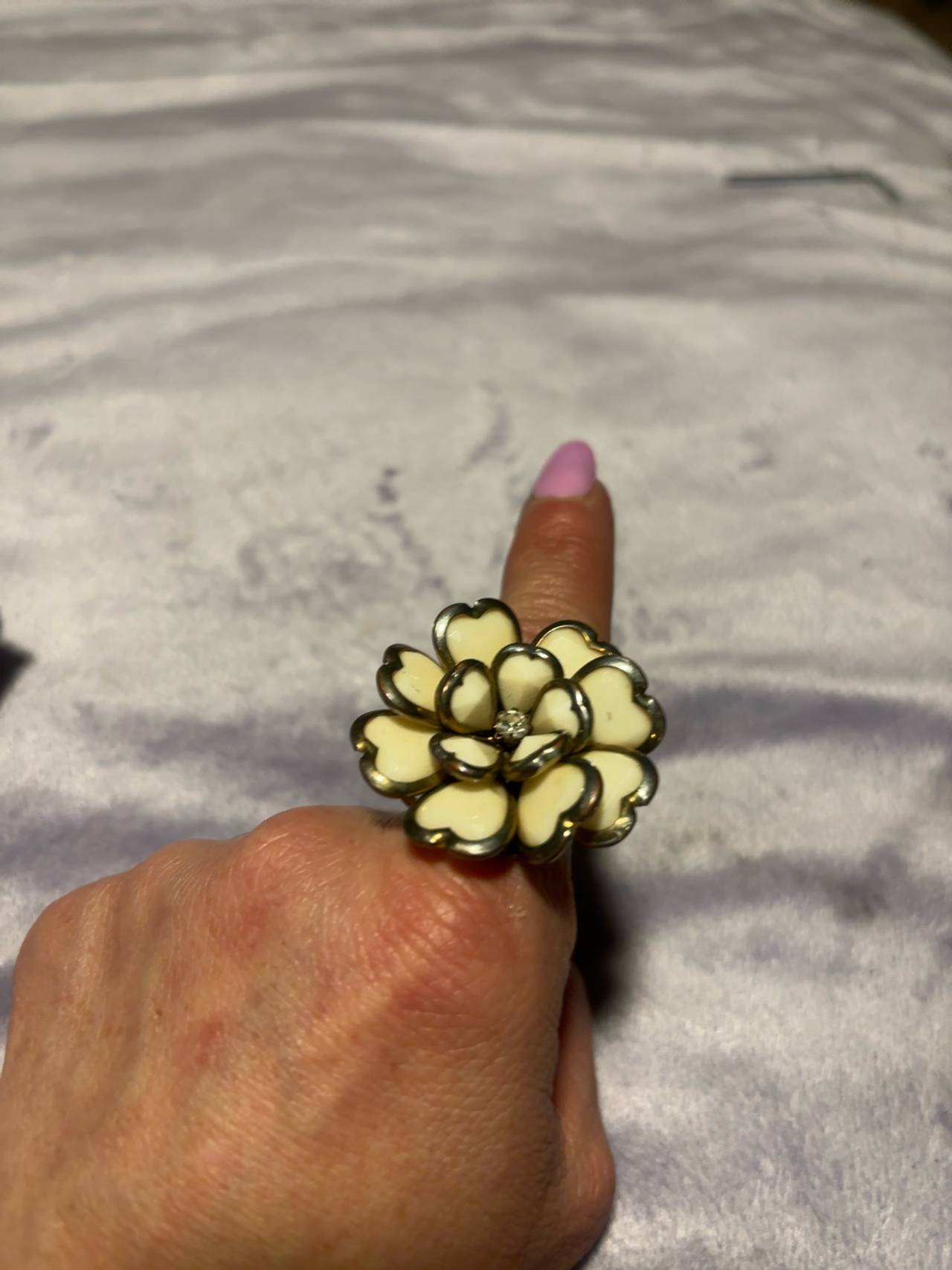 Trifari White Poured Milk Glass Flower Brooch